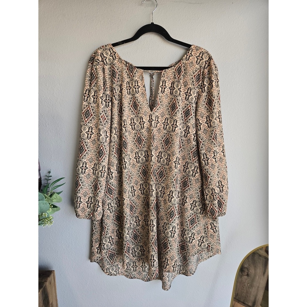 Amuse Society Boho Tribal Geometric Print V-Back Mini Dress M